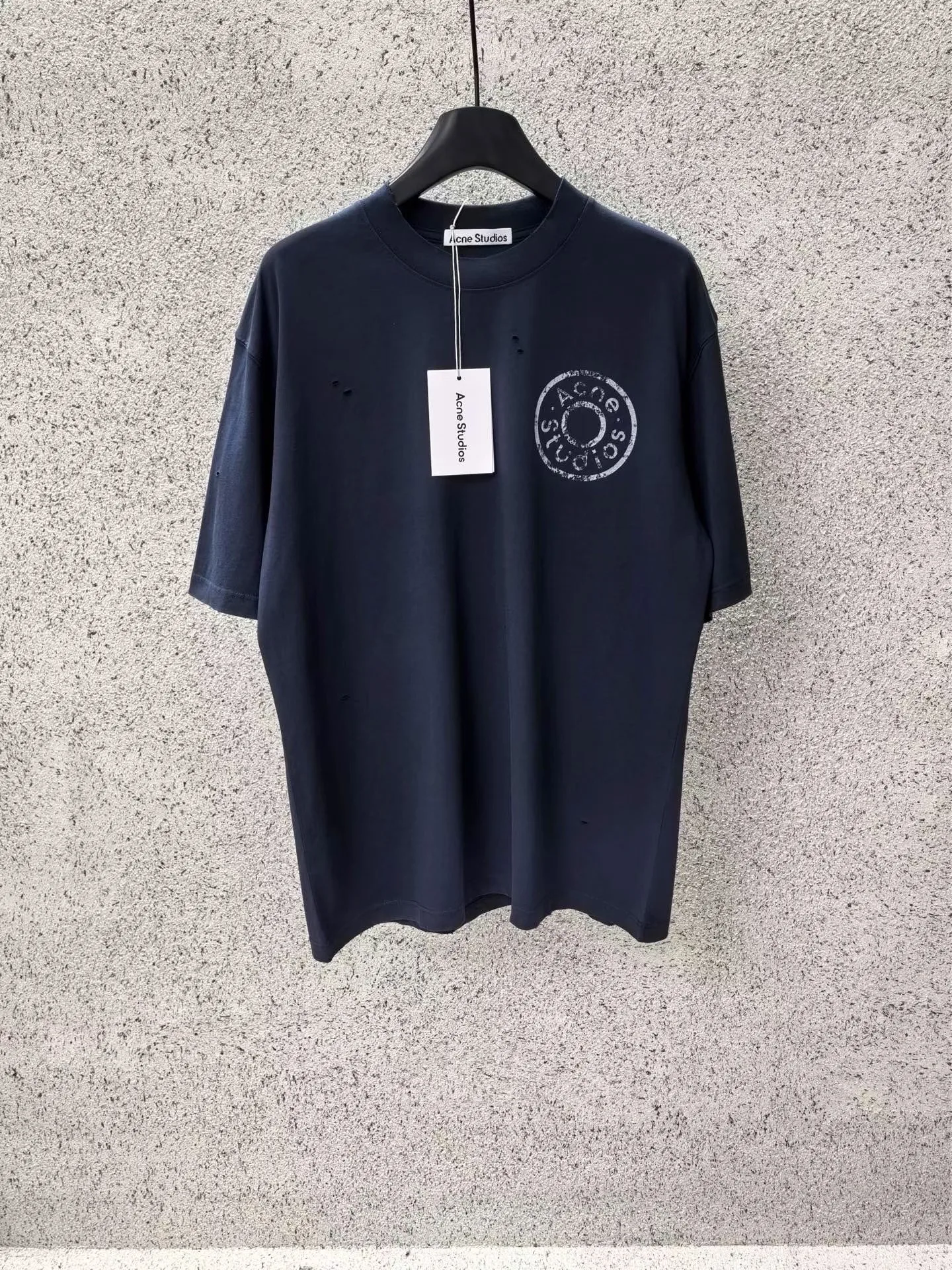 Acne Studios "Exford" Distressed Logo T-Shirt (Navy)