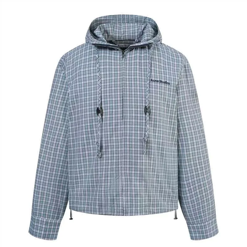 Acne Studios Hooded Check Jacket (Blue)