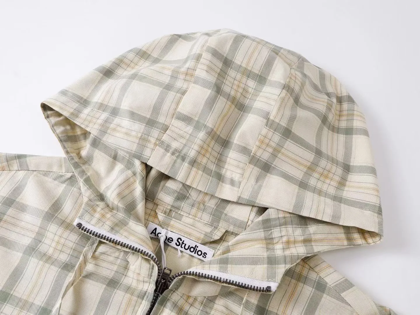 Acne Studios Hooded Check Jacket (Green/Orange) — 보기 2