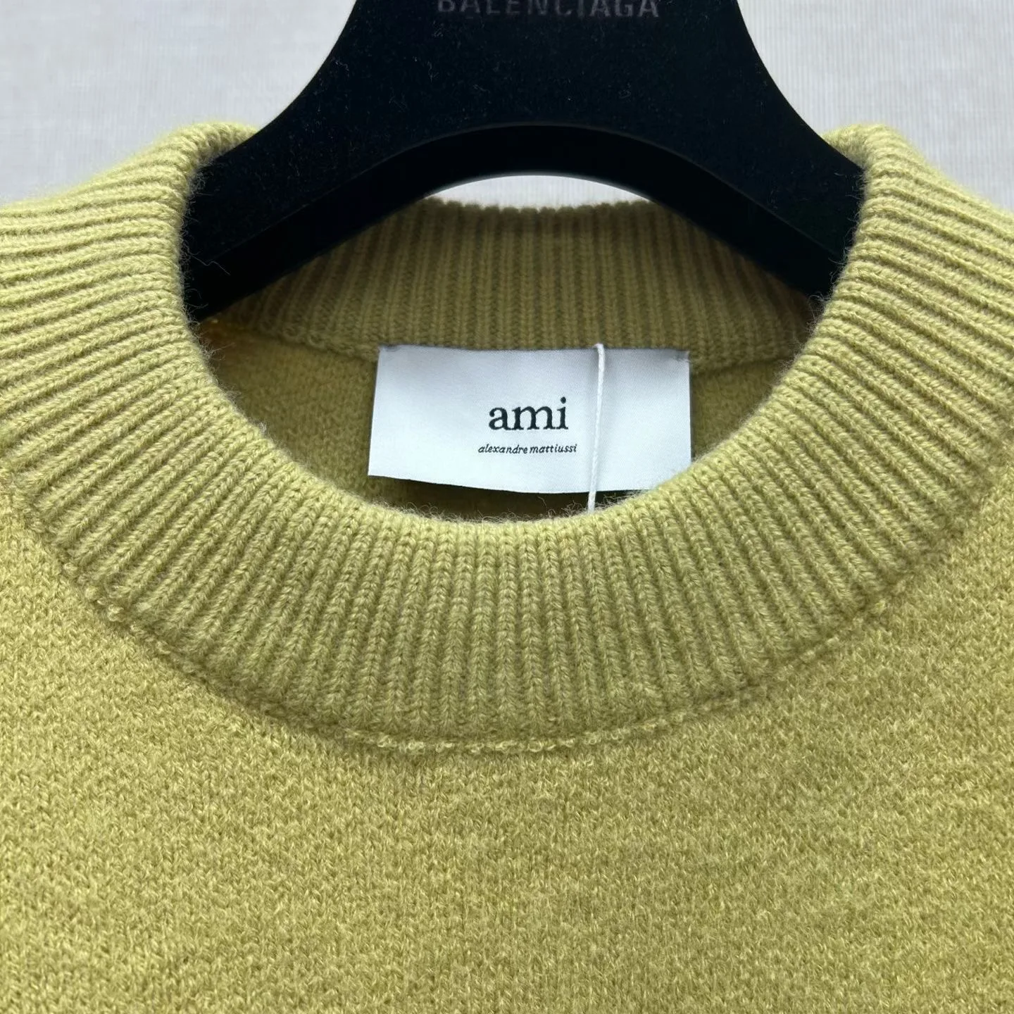 Ami Wool and Cotton Crewneck Ami De Coeur Sweater (Green) — view 3