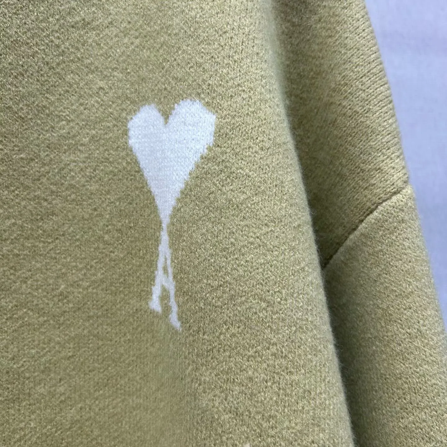Ami Wool and Cotton Crewneck Ami De Coeur Sweater (Green) — view 5