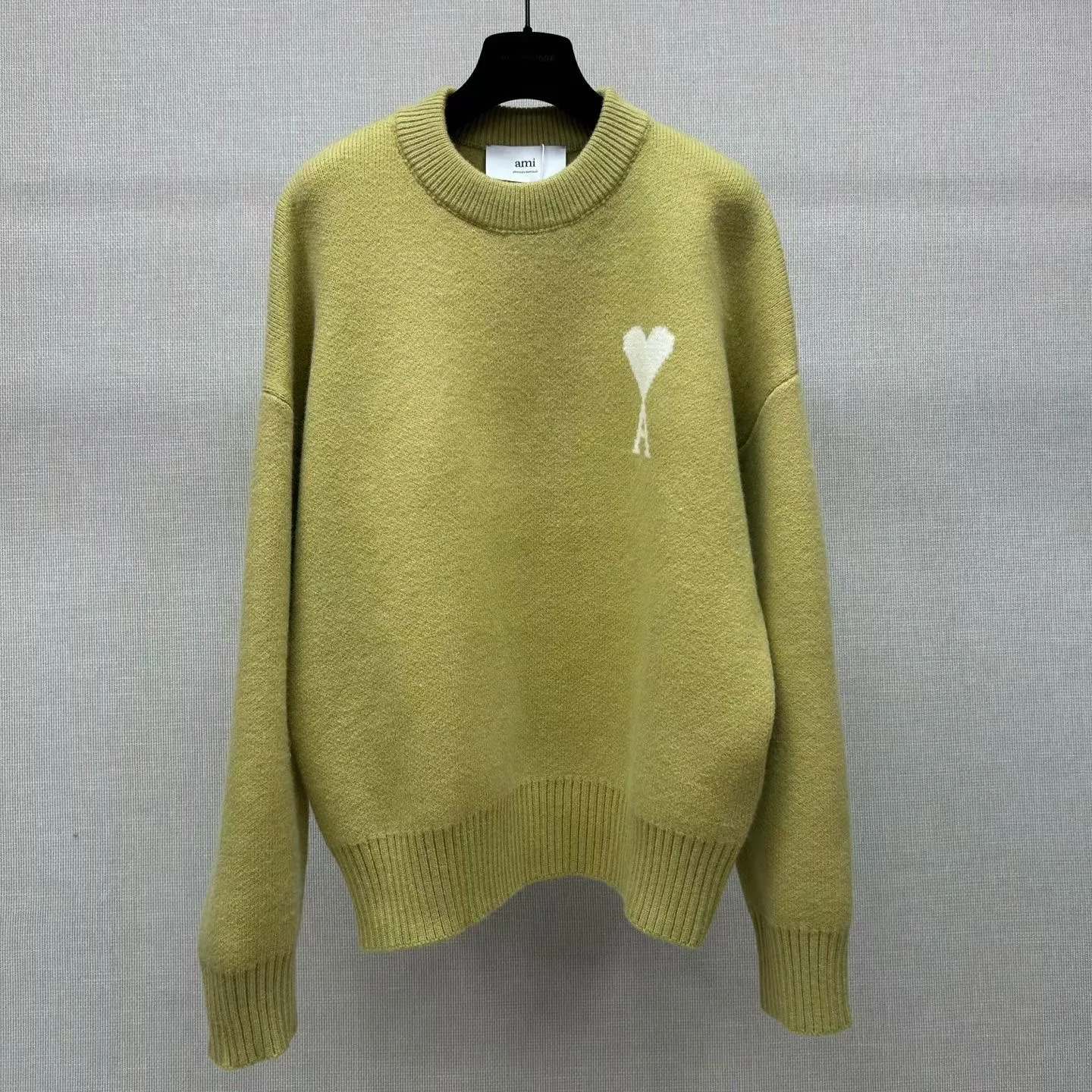 Ami Wool and Cotton Crewneck Ami De Coeur Sweater (Green)
