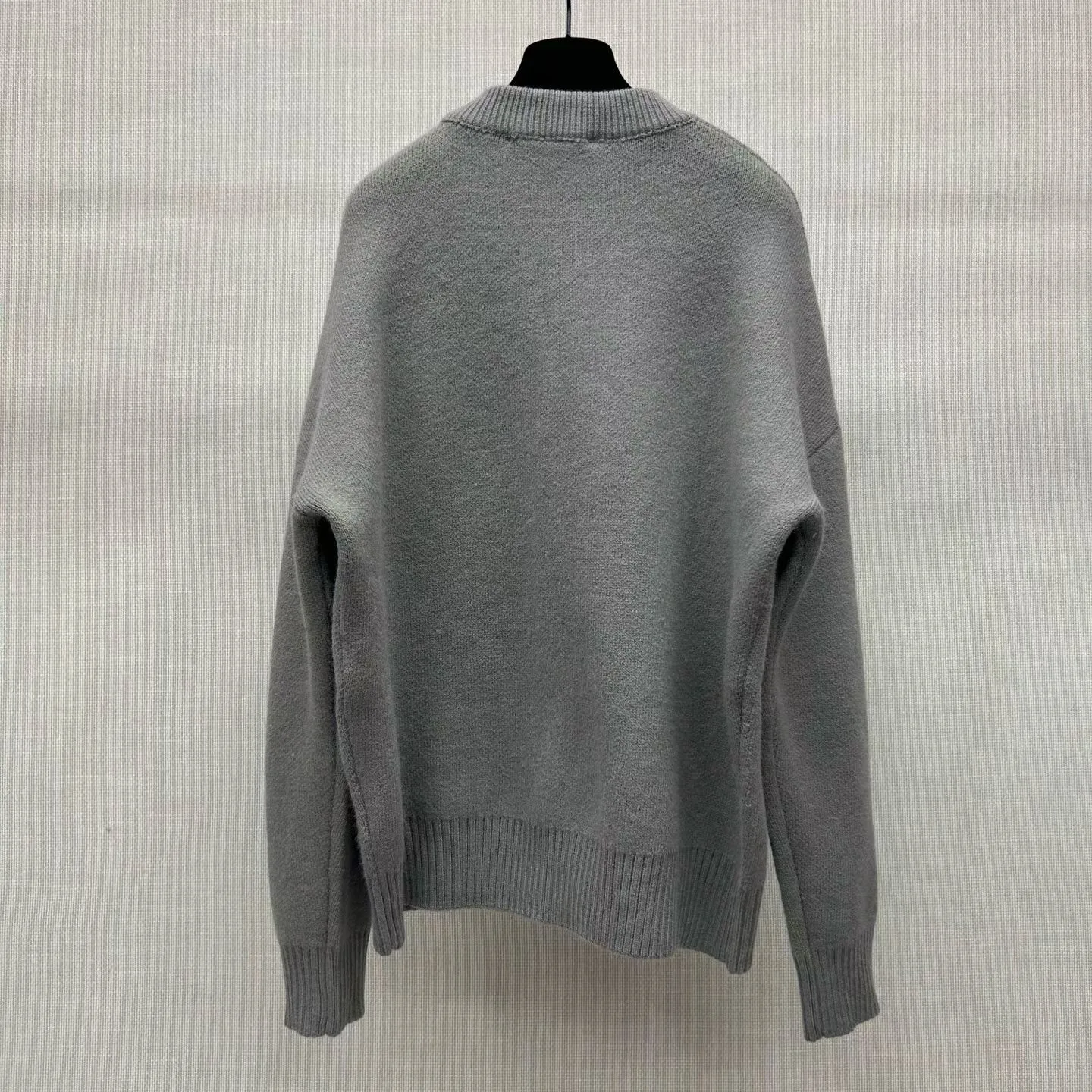 Ami Wool and Cotton Crewneck Ami De Coeur Sweater (Grey) — view 6