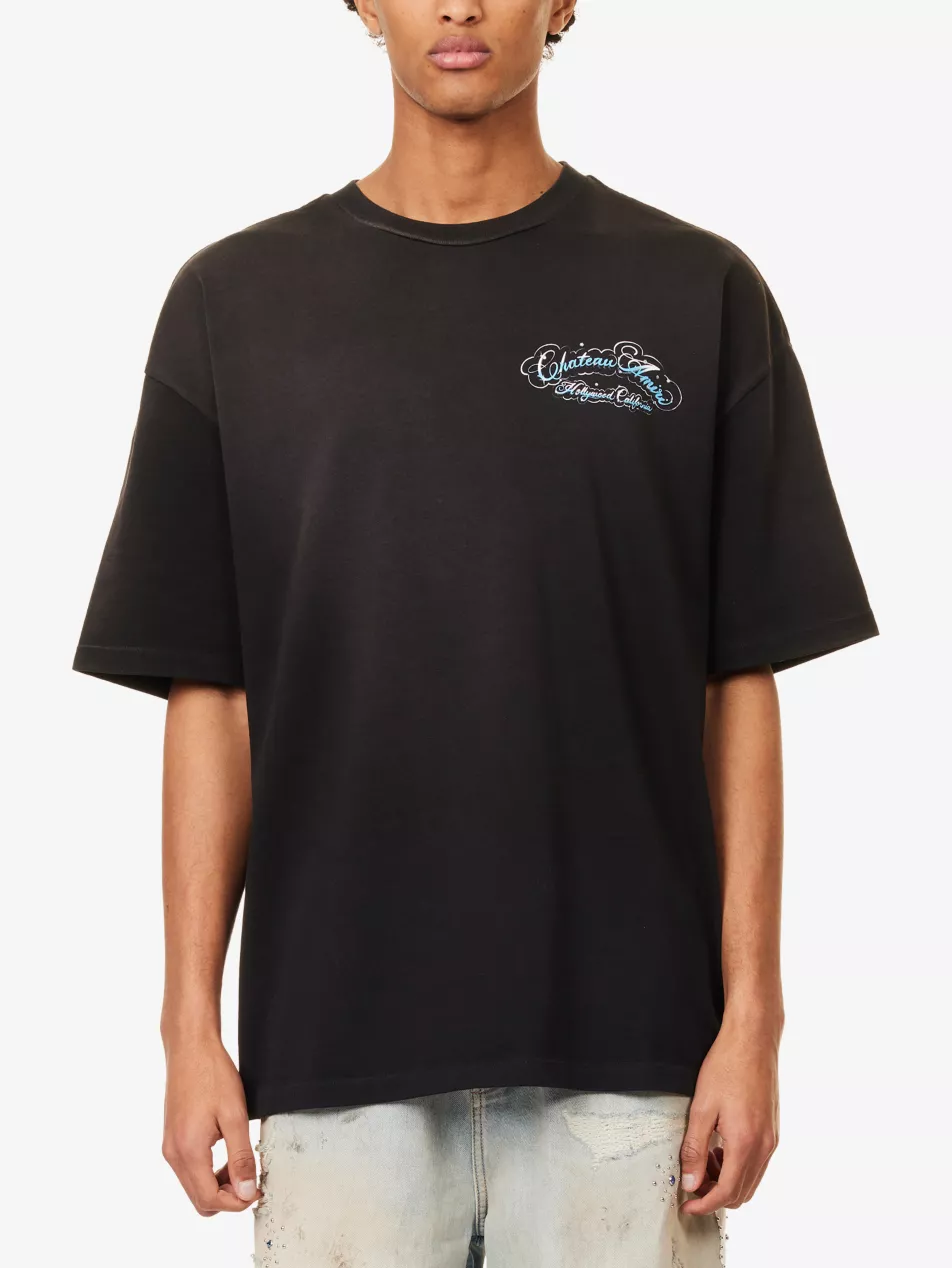 Crystal Chateau Script Crewneck Cotton-Jersey T-Shirt — view 3