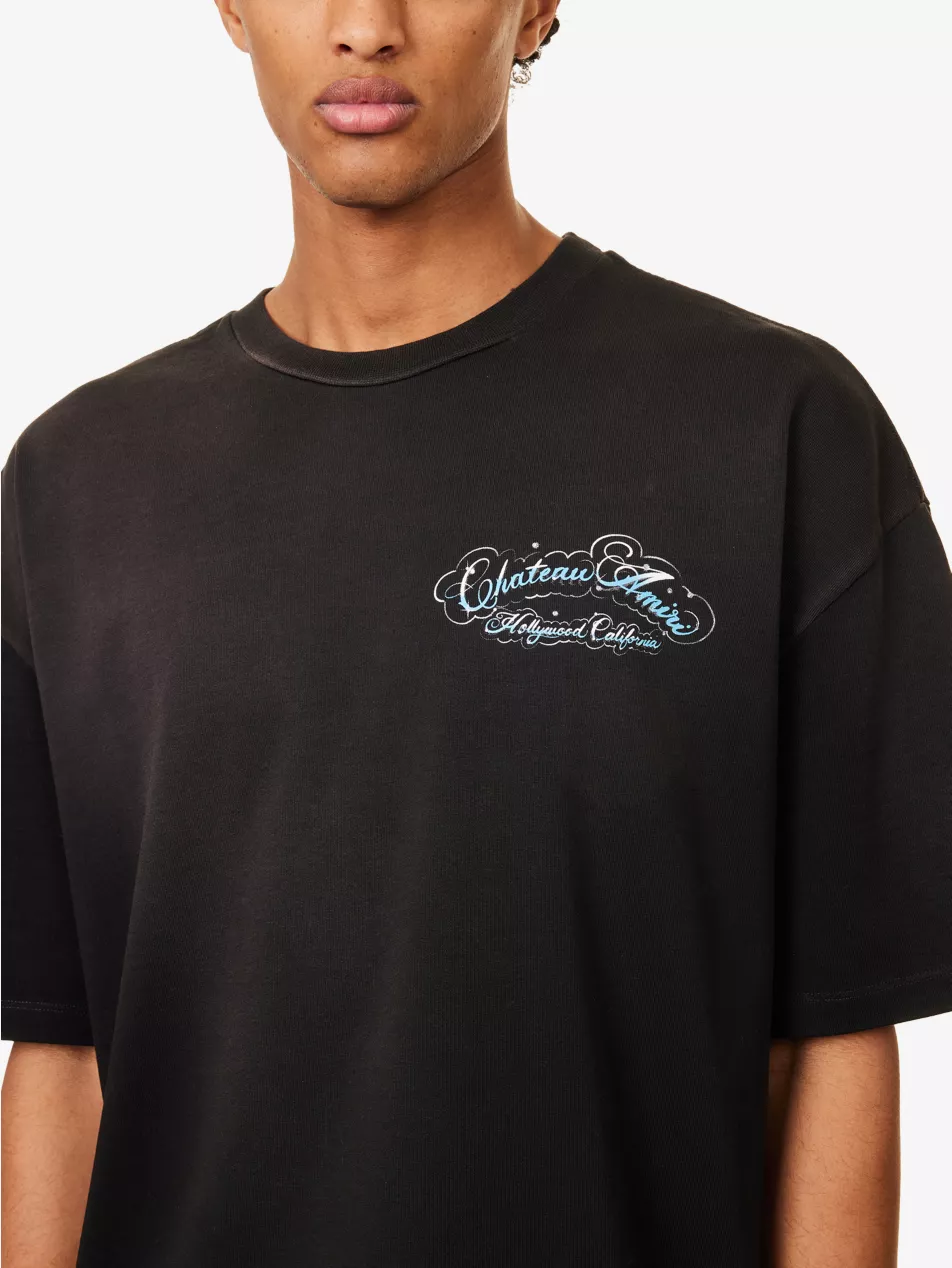 Crystal Chateau Script Crewneck Cotton-Jersey T-Shirt — view 5
