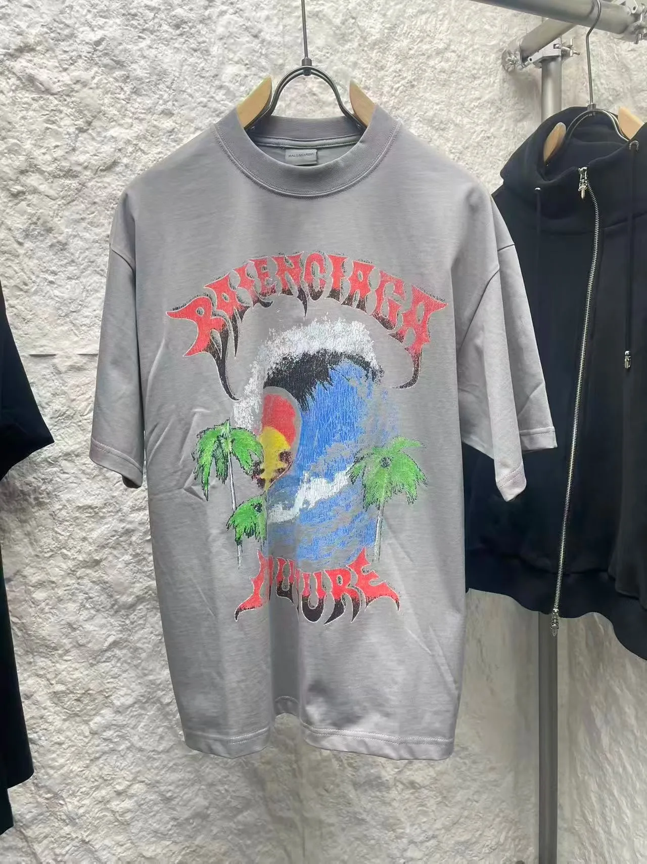 Balenciaga Graphic-Print Oversized T-shirt (Grey)
