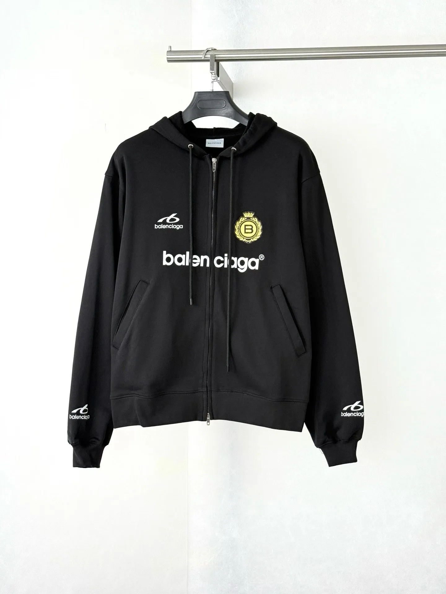 Balenciaga Men's Soccer Oversized Zip-up Hoodie (Black)