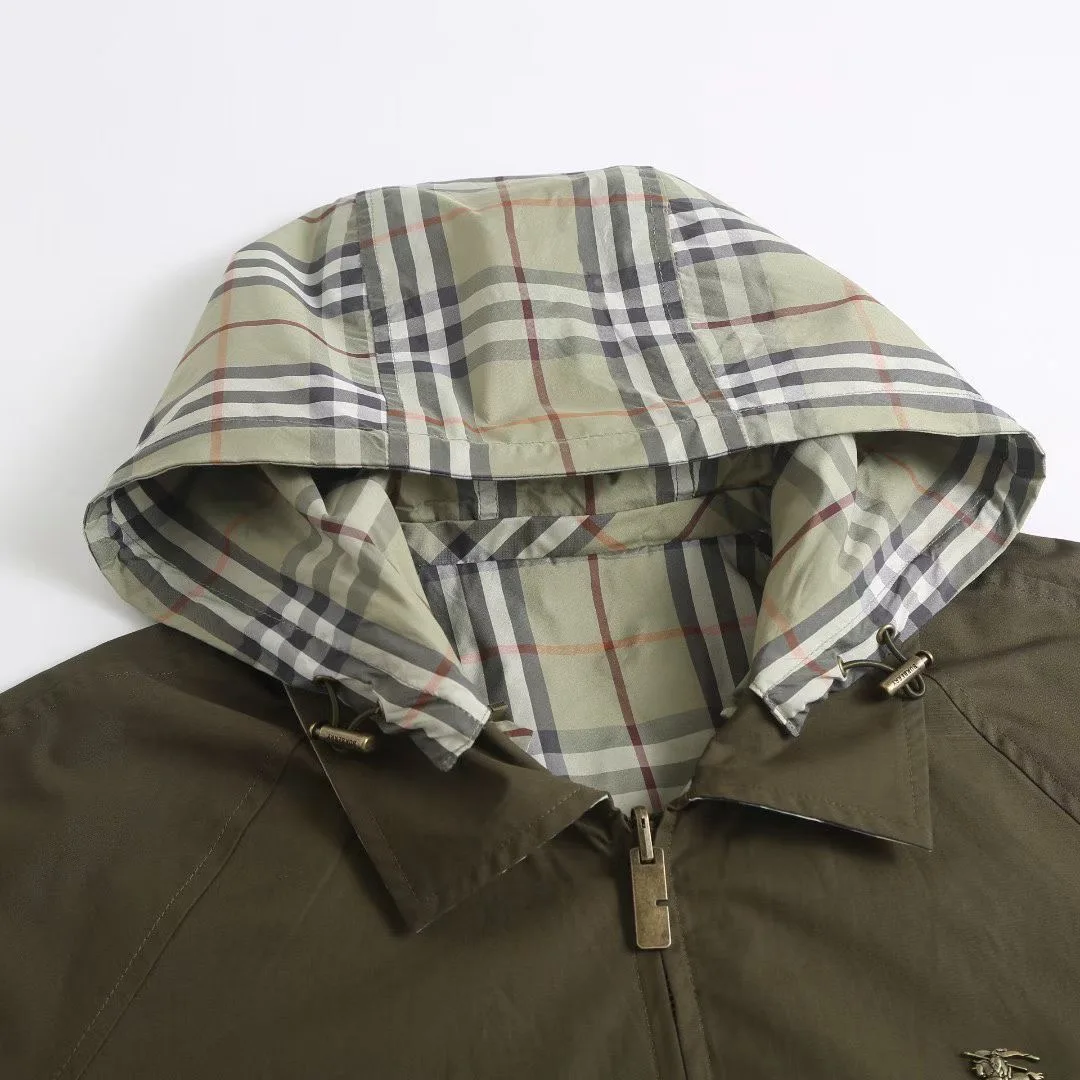 Burberry Reversible Check Hooded Jacket (Solid Brown/Checked) — ビュー 3