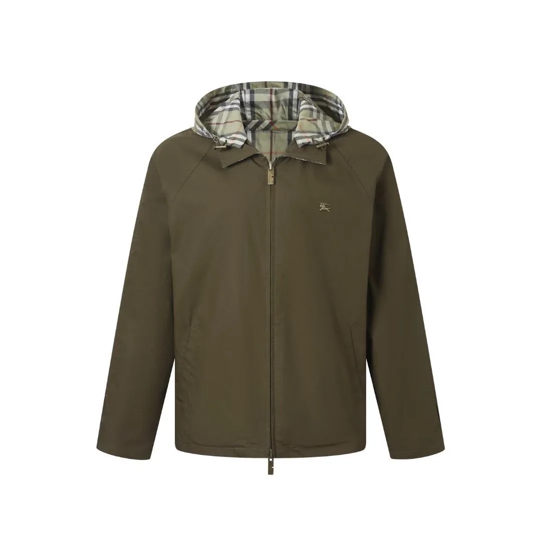 Burberry Reversible Check Hooded Jacket (Solid Brown/Checked)