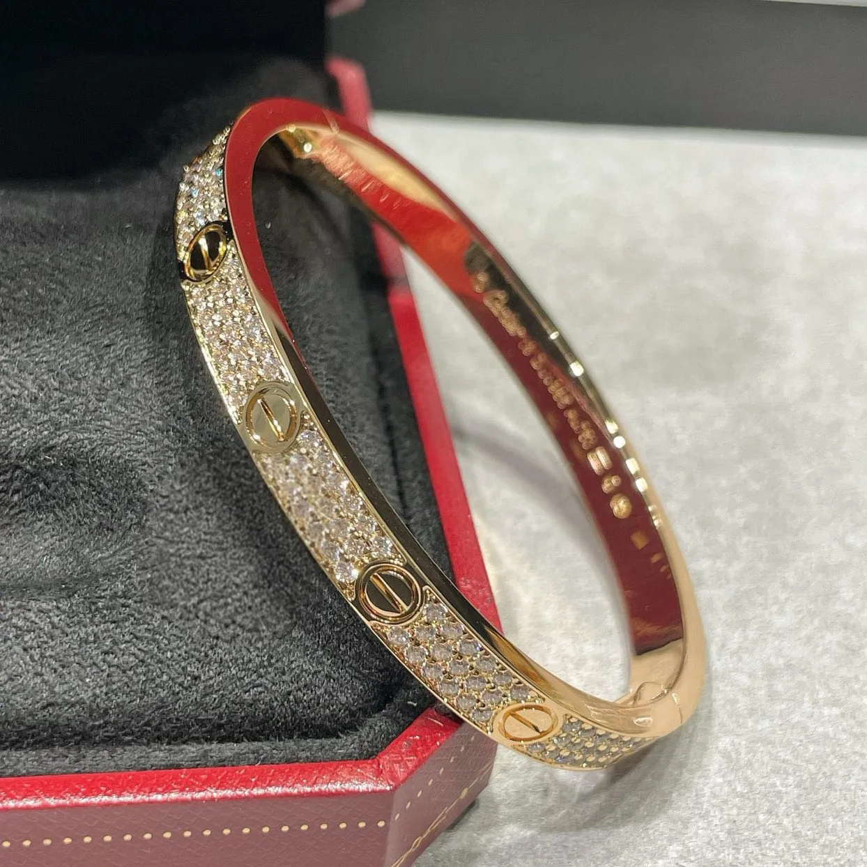 Cartier LOVE Bracelet, Rose Gold, Classic Model, Paved — view 3