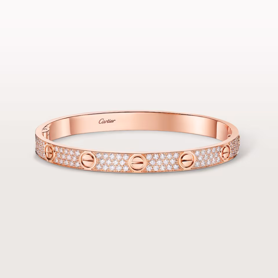 Cartier LOVE Bracelet, Rose Gold, Classic Model, Paved