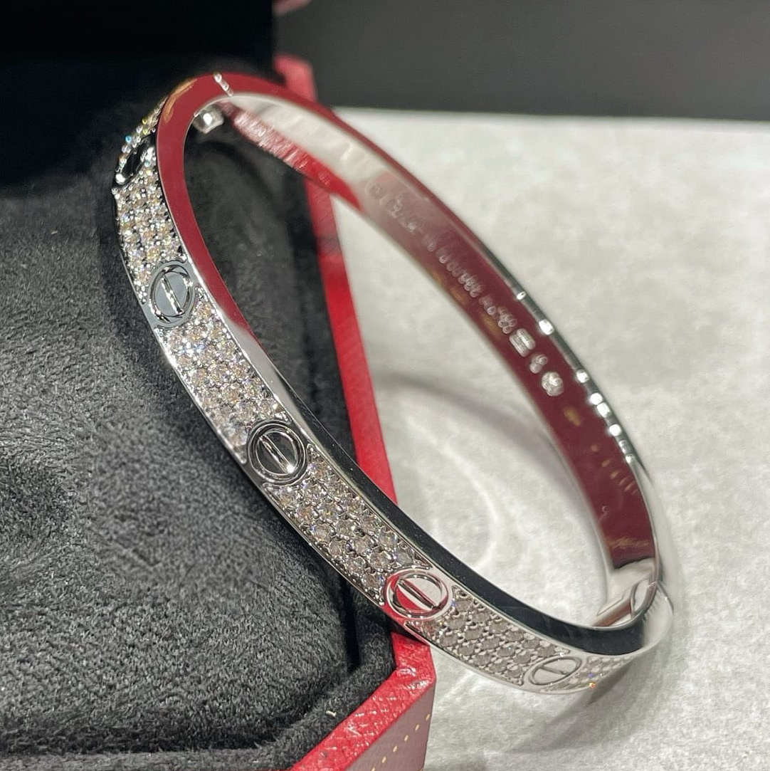 Cartier LOVE Bracelet, White Gold, Classic Model, Paved — view 3