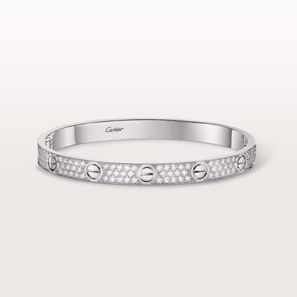 Cartier LOVE Bracelet, White Gold, Classic Model, Paved