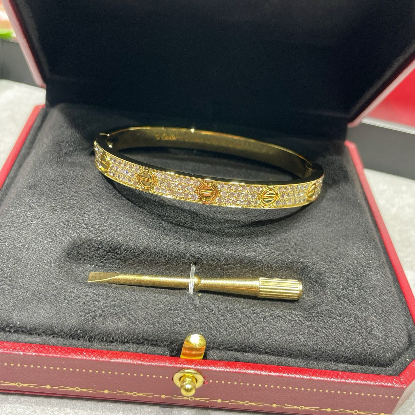 Cartier LOVE Bracelet, Yellow Gold, Classic Model, Paved — view 2