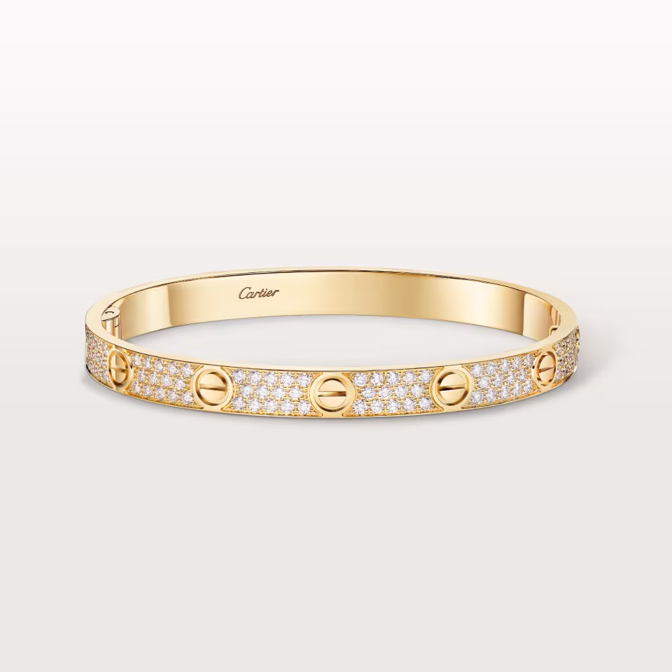 Cartier LOVE Bracelet, Yellow Gold, Classic Model, Paved
