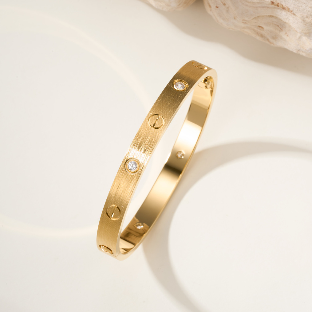 Cartier LOVE Bracelet, Yellow Gold, Classic Model, Plain, Brushed Finish — view 2