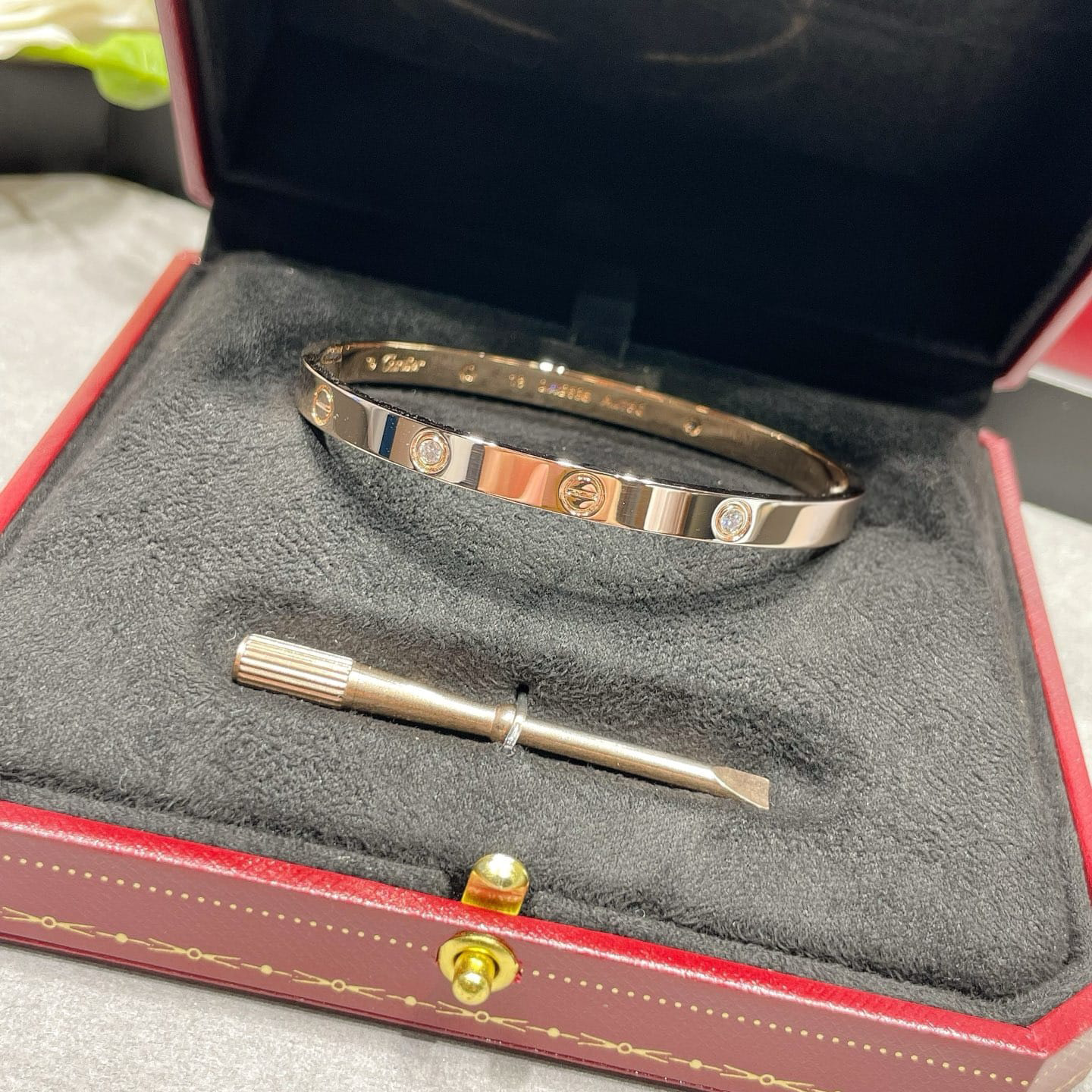 Cartier LOVE Bracelet, Rose Gold, Medium Model, 4 Diamonds — view 2