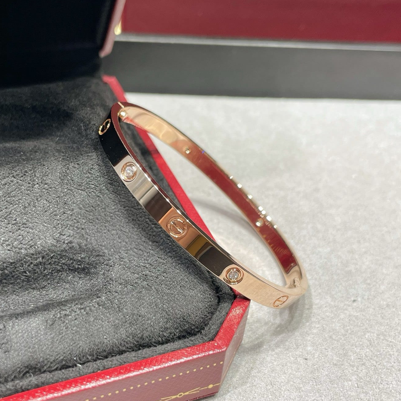 Cartier LOVE Bracelet, Rose Gold, Medium Model, 4 Diamonds — view 3