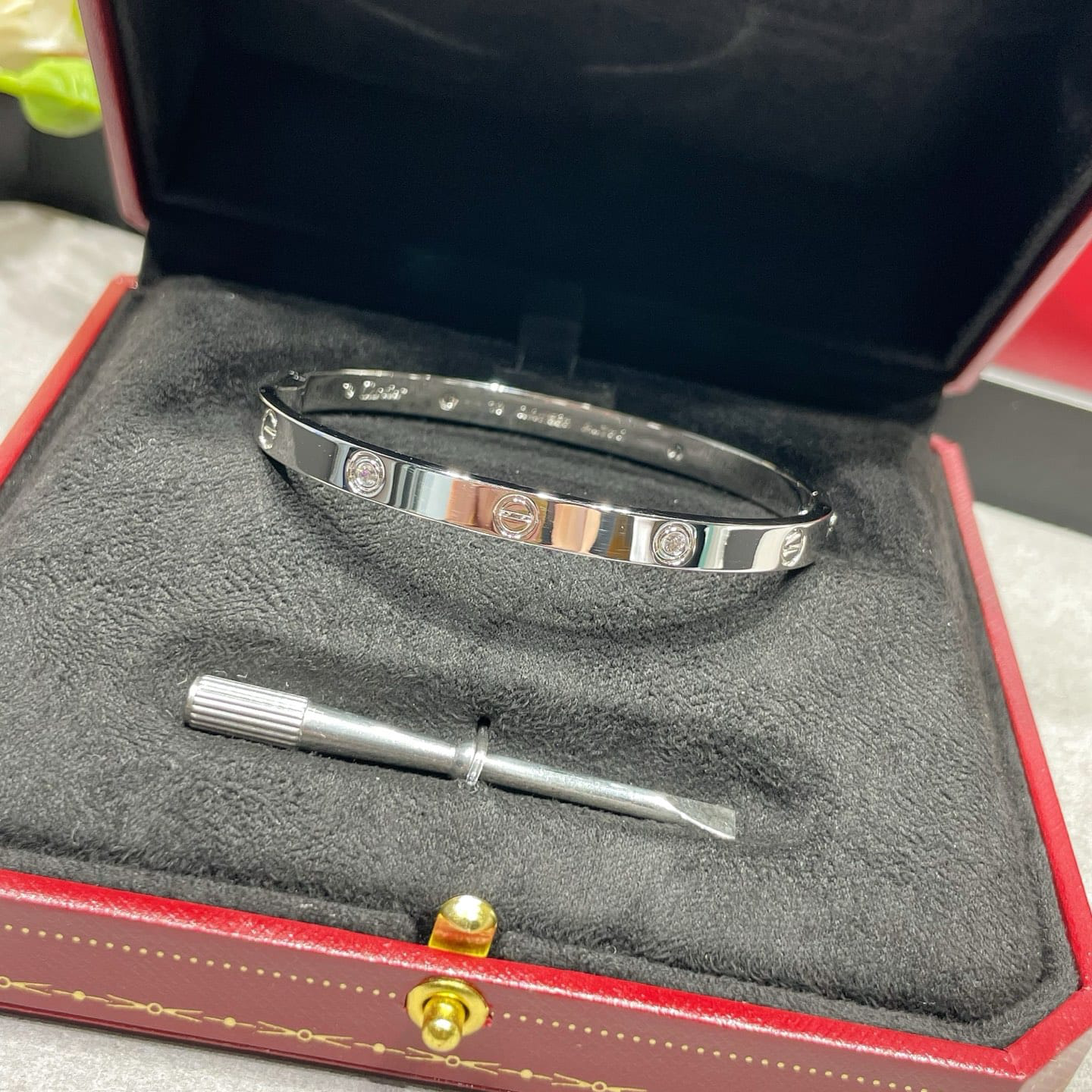 Cartier LOVE Bracelet, White Gold, Medium Model, 4 Diamonds  — view 2