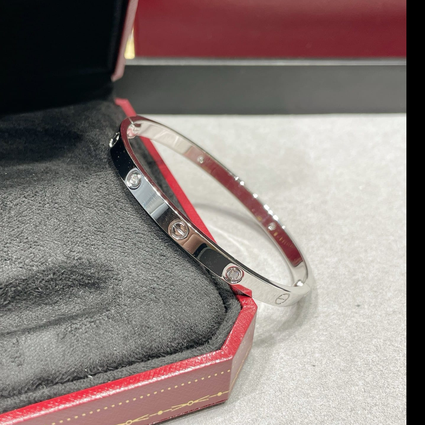 Cartier LOVE Bracelet, White Gold, Medium Model, 4 Diamonds  — view 3