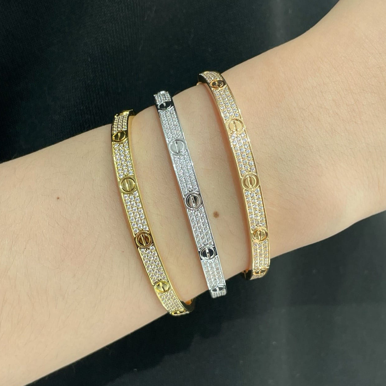 Cartier LOVE Bracelet, White Gold, Medium Model, Paved — view 4