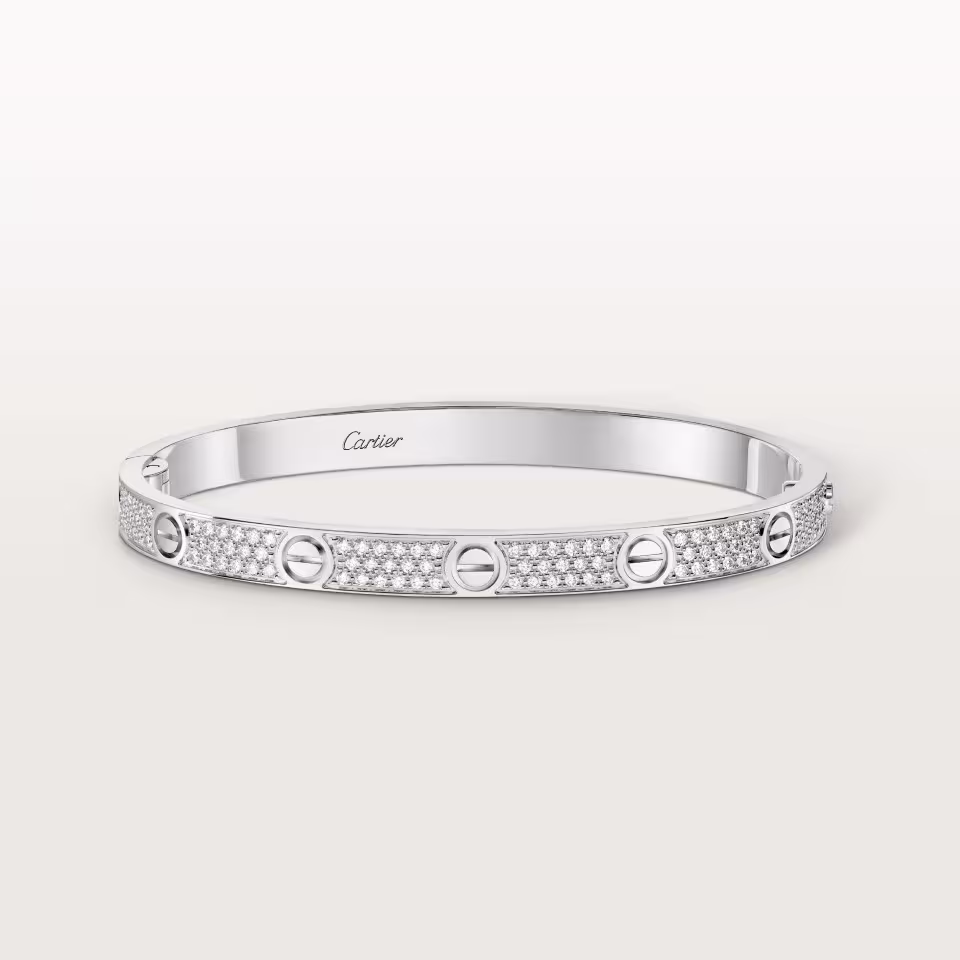 Cartier LOVE Bracelet, White Gold, Medium Model, Paved