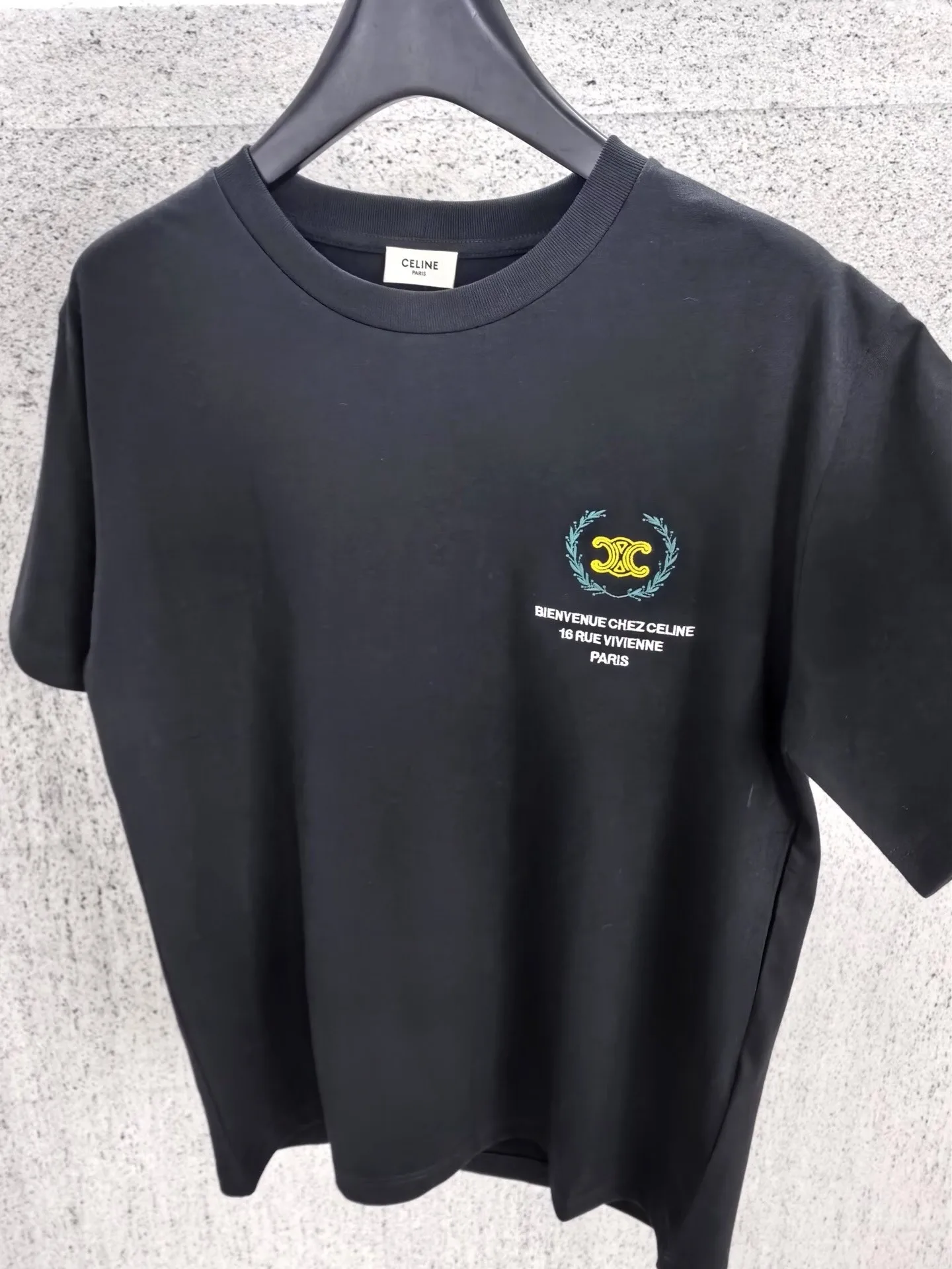 Celine Bay Leaf Embroidery T-Shirt In Cotton Jersey (Black) — 보기 4