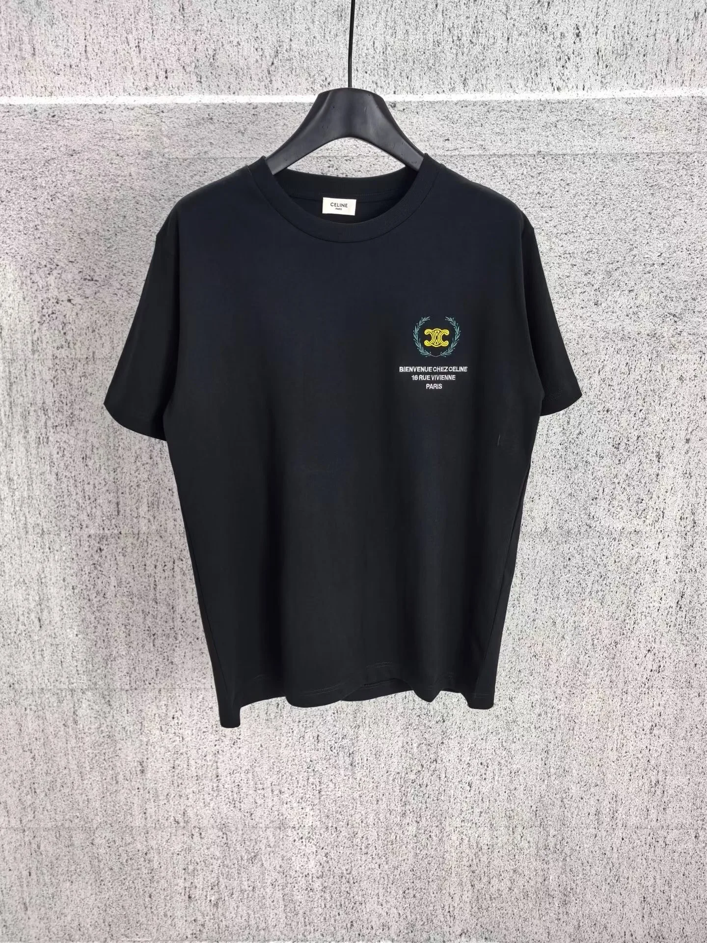 Celine Bay Leaf Embroidery T-Shirt In Cotton Jersey (Black)