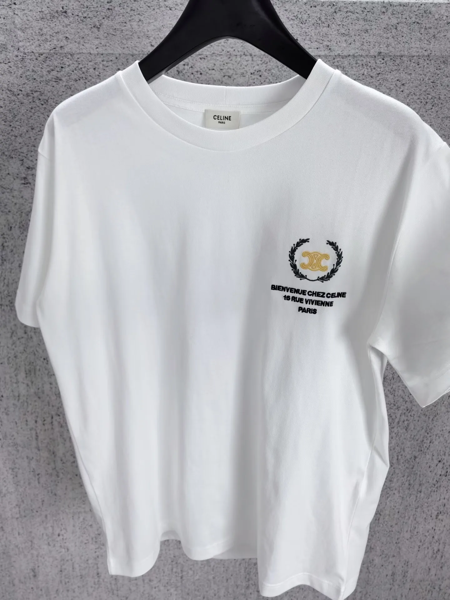 Celine Bay Leaf Embroidery T-Shirt In Cotton Jersey (White) — ビュー 2