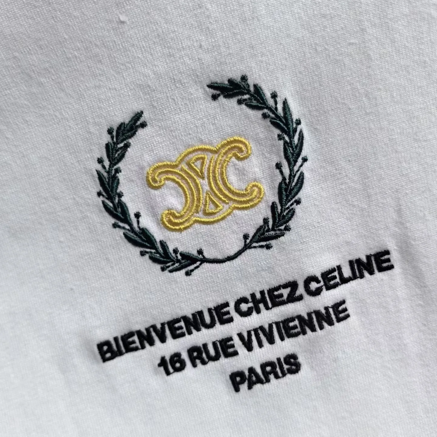 Celine Bay Leaf Embroidery T-Shirt In Cotton Jersey (White) — ビュー 3