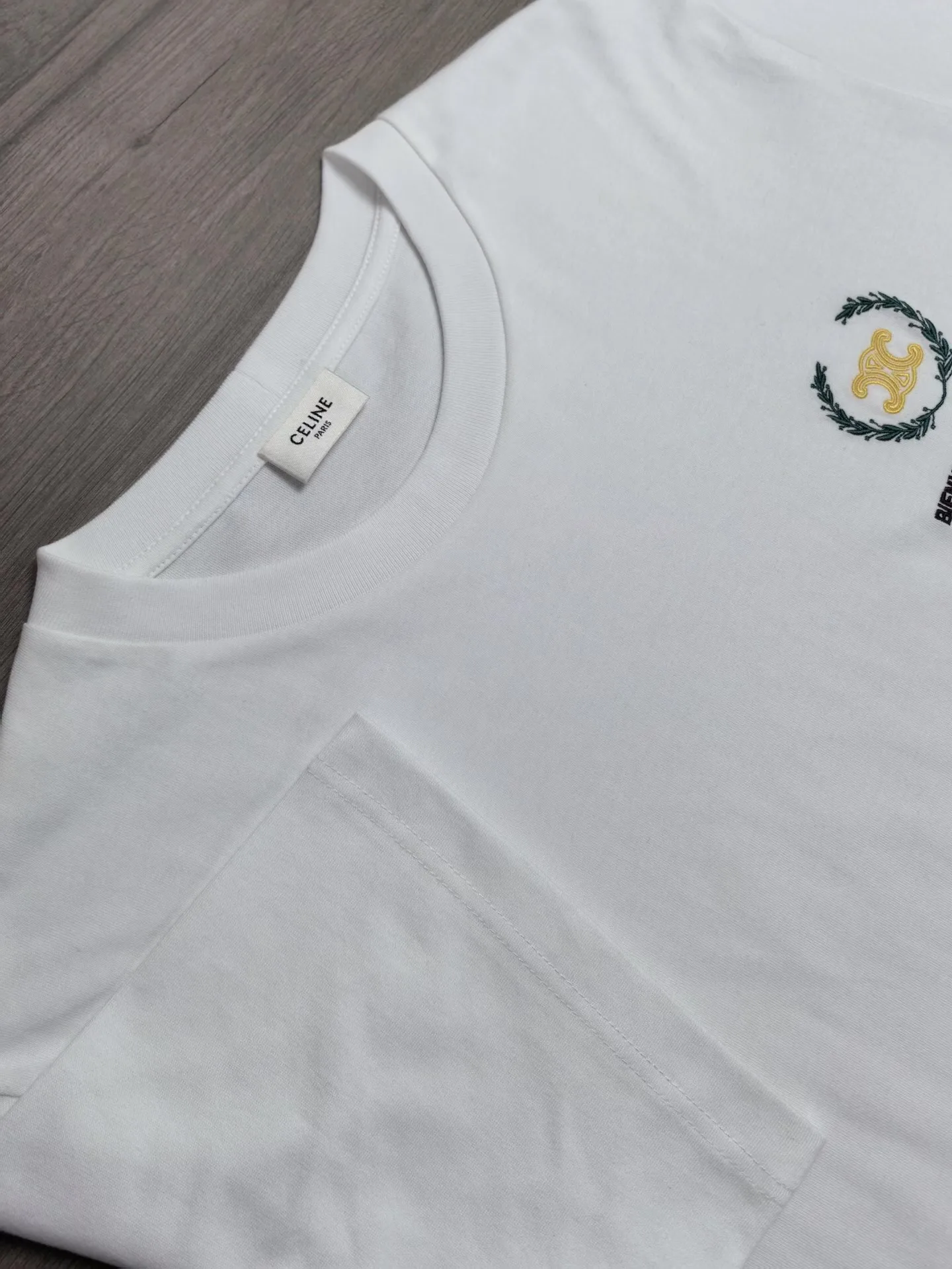 Celine Bay Leaf Embroidery T-Shirt In Cotton Jersey (White) — ビュー 5
