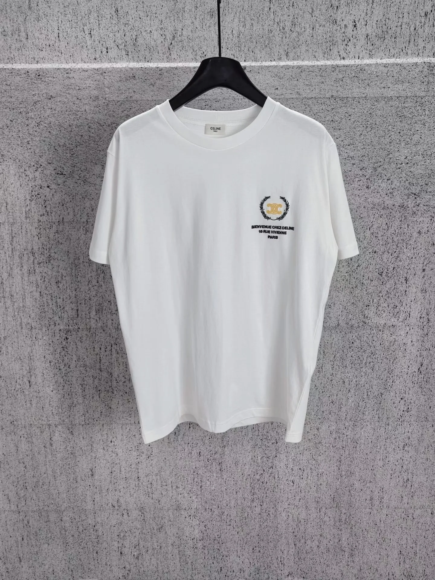 Celine Bay Leaf Embroidery T-Shirt In Cotton Jersey (White)