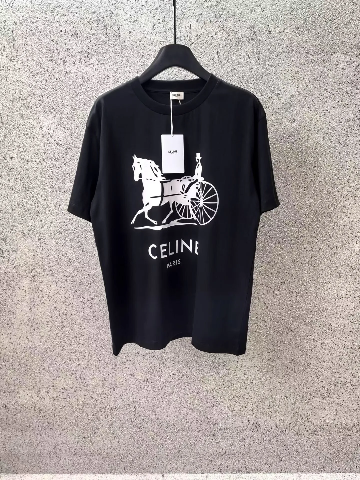Celine Classic Fit T Shirt Horse & Carriage (Black)