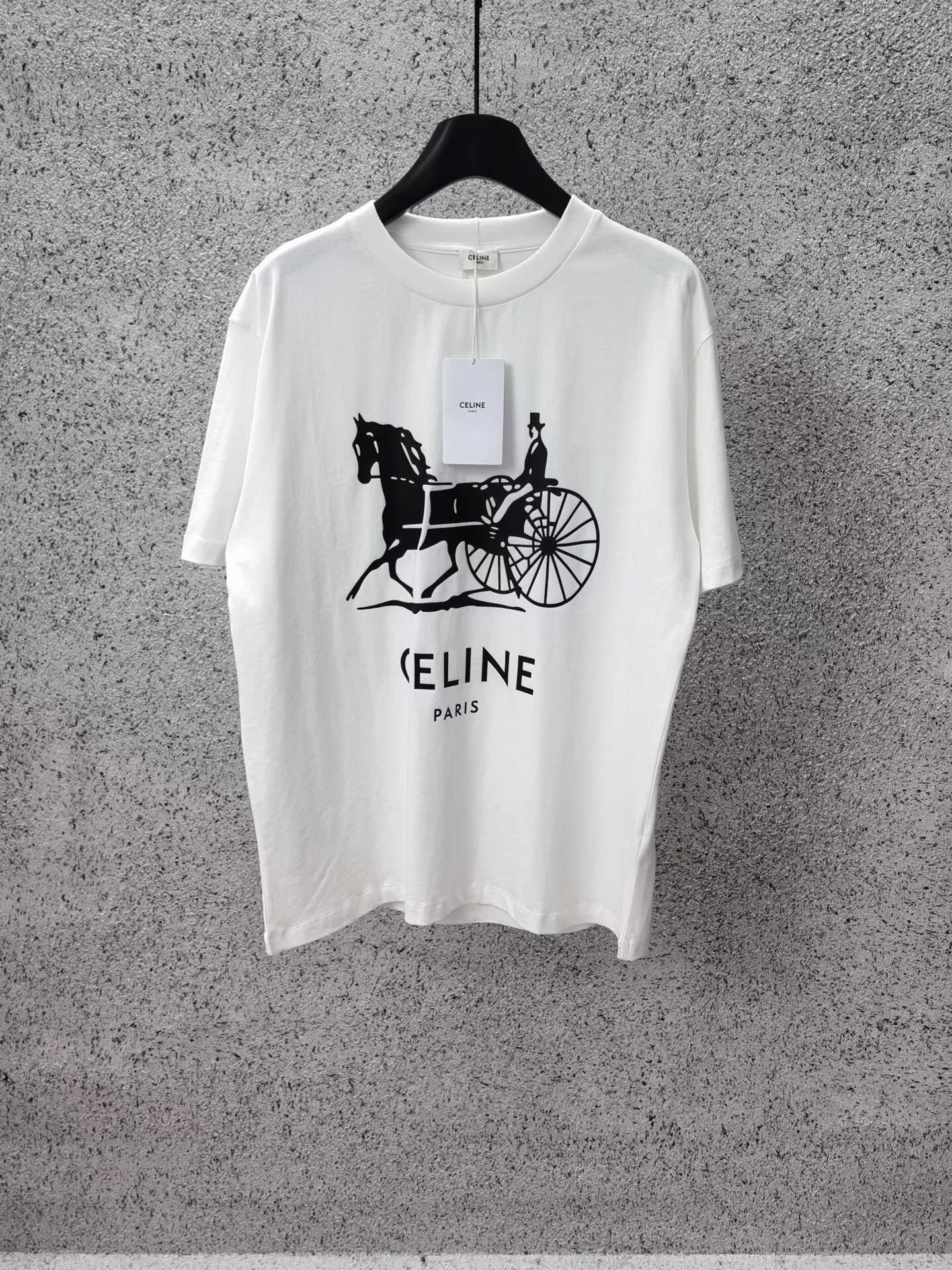 Celine Classic Fit T Shirt Horse & Carriage (White)