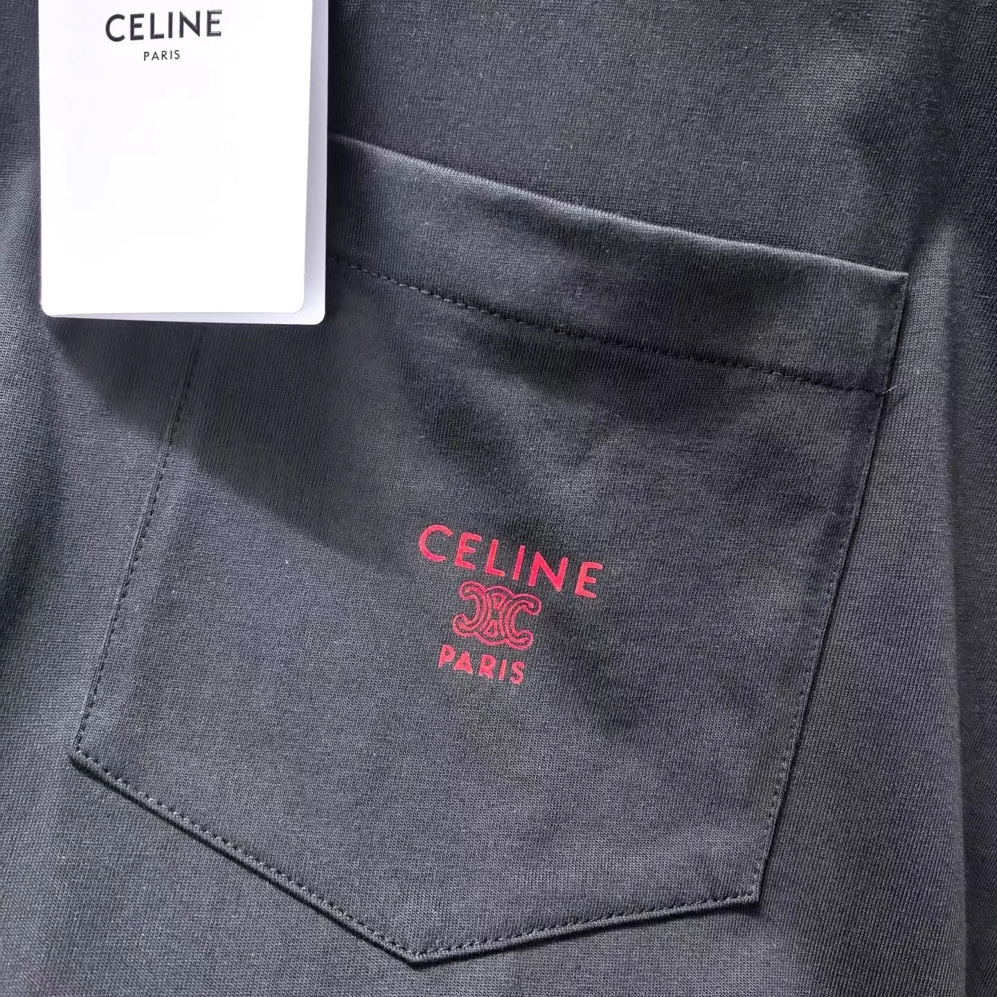 Celine T-Shirt In Cotton Jersey Chest Pocket (Black) — 图 2