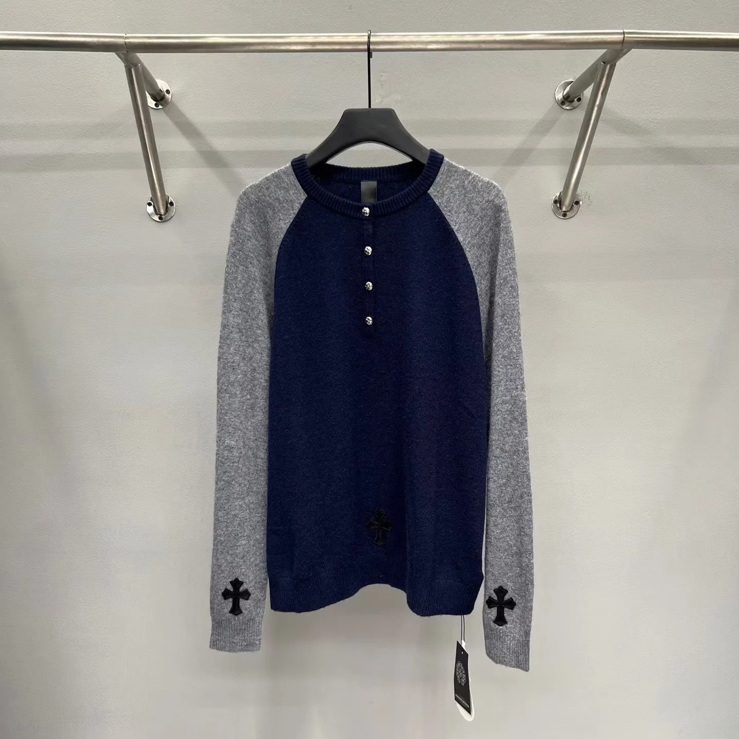 Chrome Hearts Color Blocked Raglan Sleeve Knit Sweater