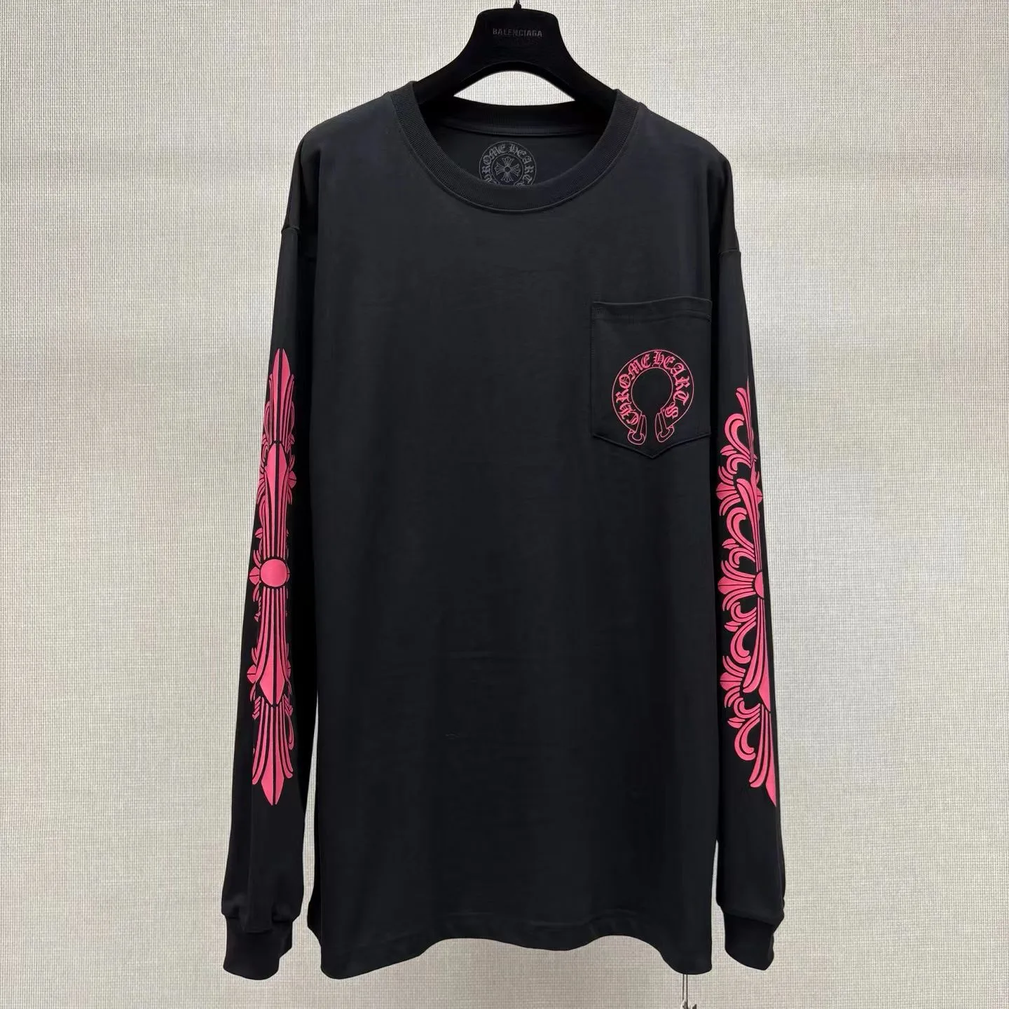 Chrome Hearts Floral Horseshoe Long Sleeve T-Shirt (Black/Pink)
