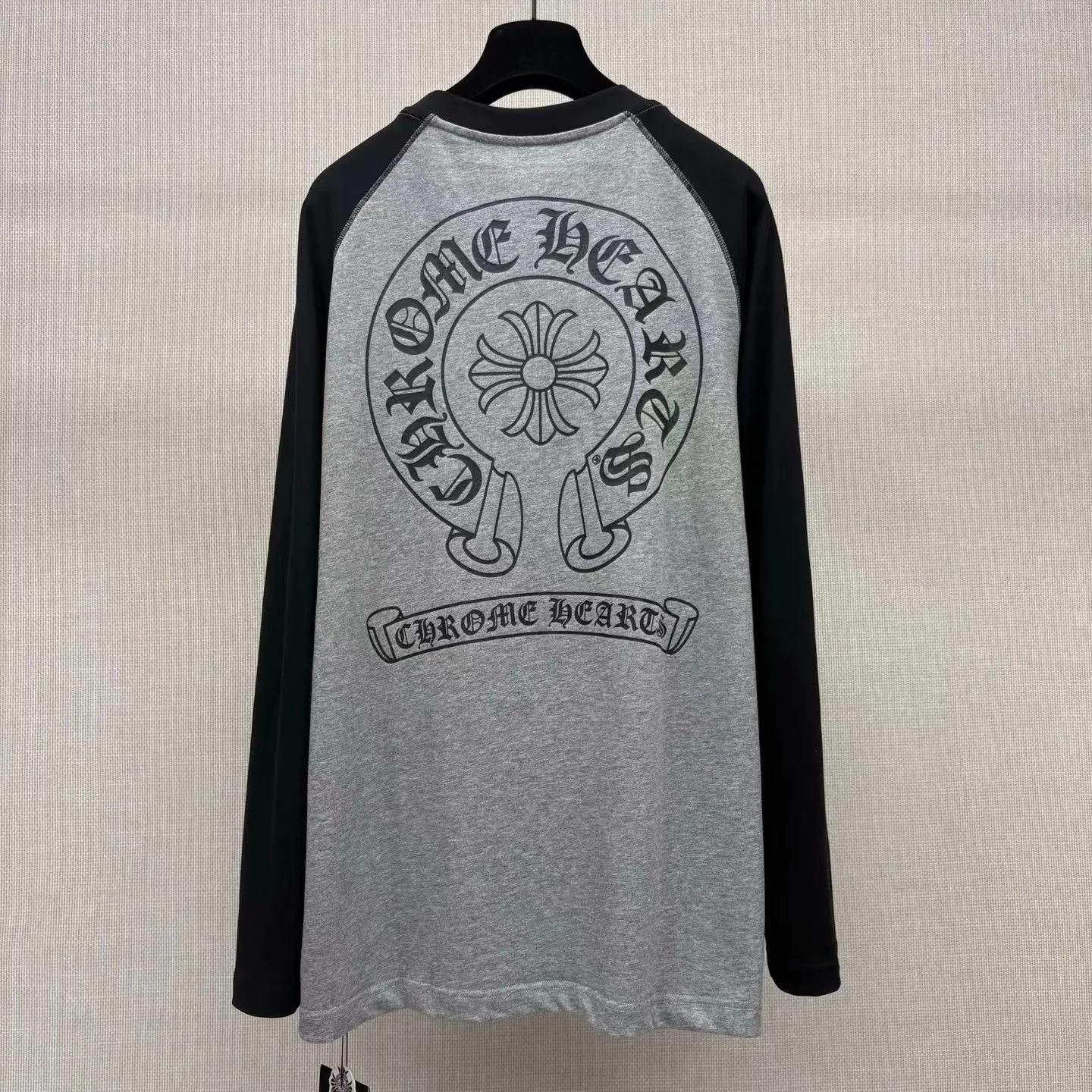 Chrome Hearts Horseshoe Logo Long Sleeve T Shirt (Grey/Black) — view 3