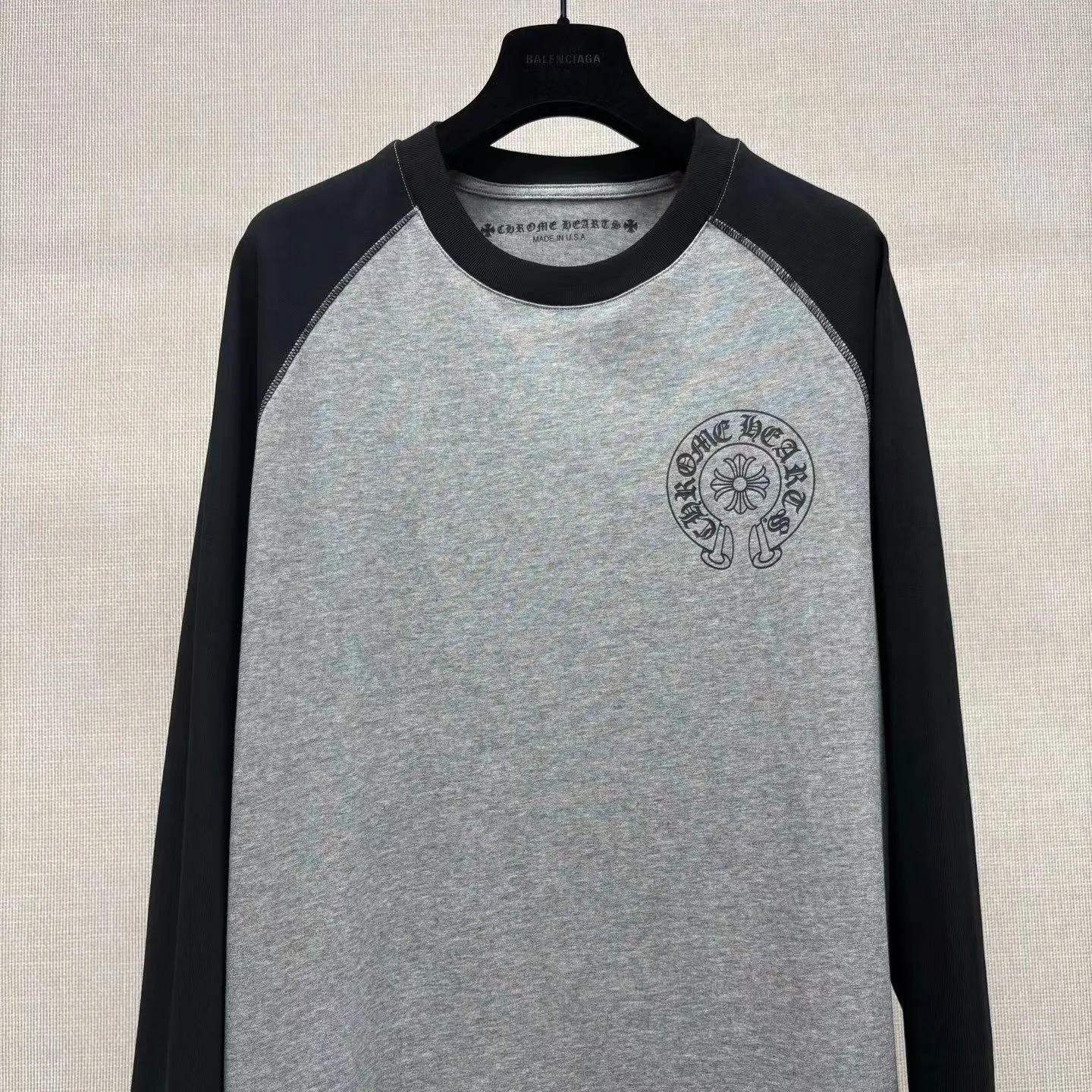 Chrome Hearts Horseshoe Logo Long Sleeve T Shirt (Grey/Black) — view 4