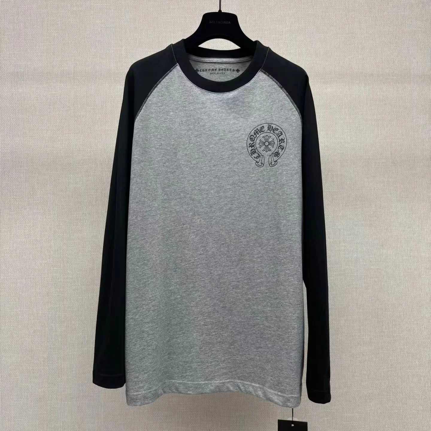 Chrome Hearts Horseshoe Logo Long Sleeve T Shirt (Grey/Black)
