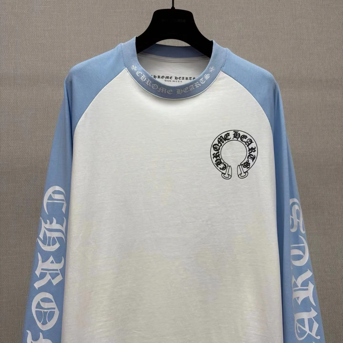 Chrome Hearts Horseshoe Logo Ringer T-Shirt (Light Blue) — ビュー 2