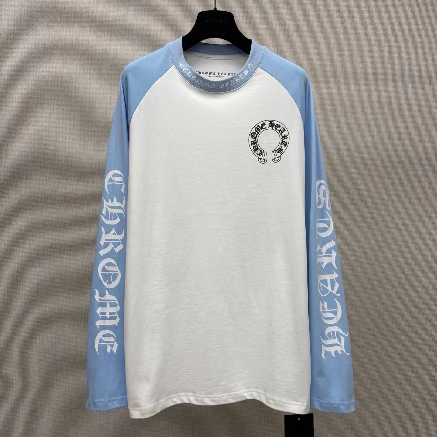 Chrome Hearts Horseshoe Logo Ringer T-Shirt (Light Blue)