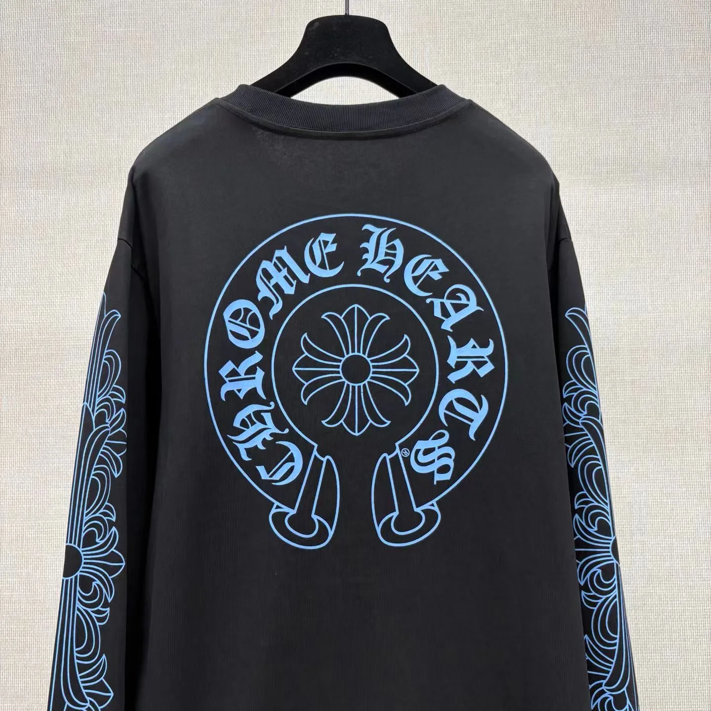 Chrome Hearts Horseshoe Pocket Logo  Long Sleeve T Shirt (Black/Blue) — 보기 6
