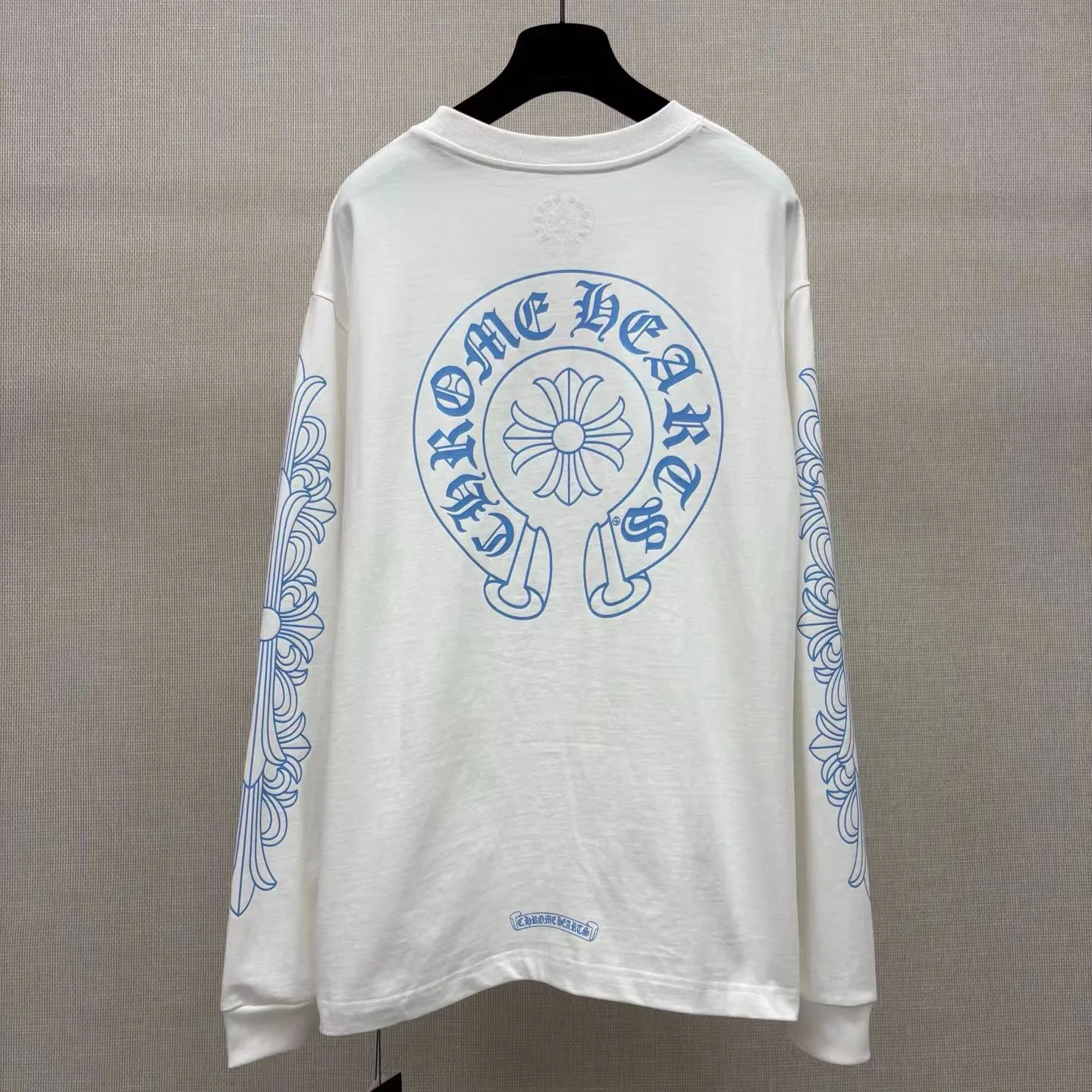 Chrome Hearts Horseshoe Pocket Logo  Long Sleeve T Shirt (White/Blue) — 图 3
