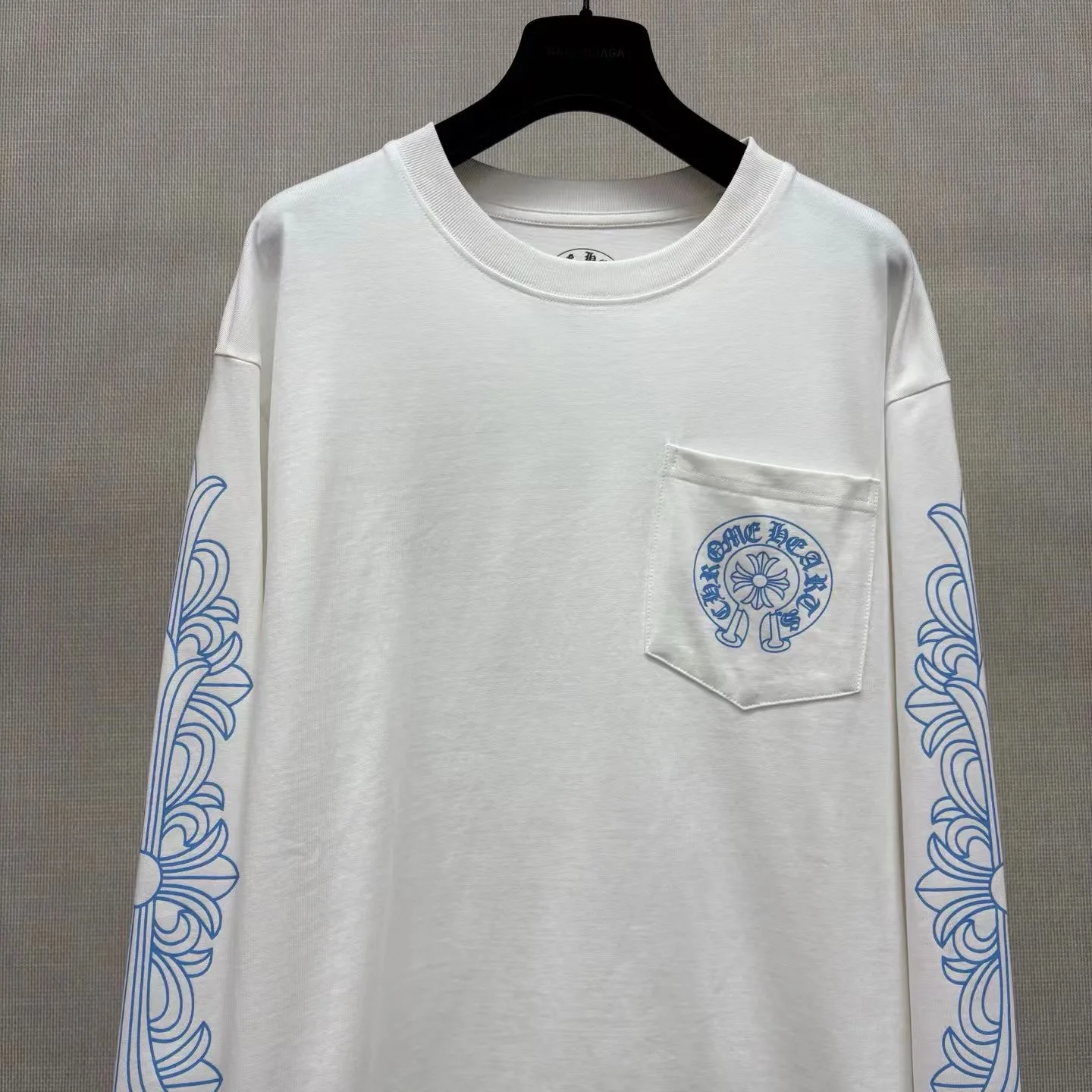Chrome Hearts Horseshoe Pocket Logo  Long Sleeve T Shirt (White/Blue) — 图 6