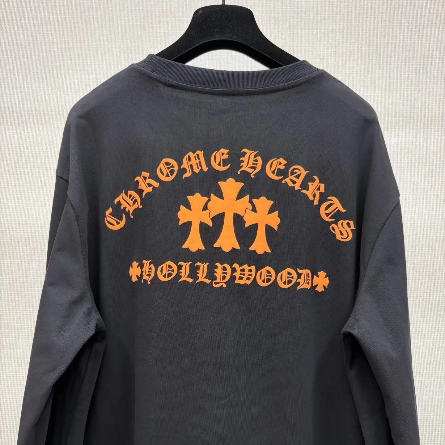 Chrome Hearts Long-Sleeve T-Shirt, Orange, Triple Cemetery Cross, Hollywood (Black) — view 2