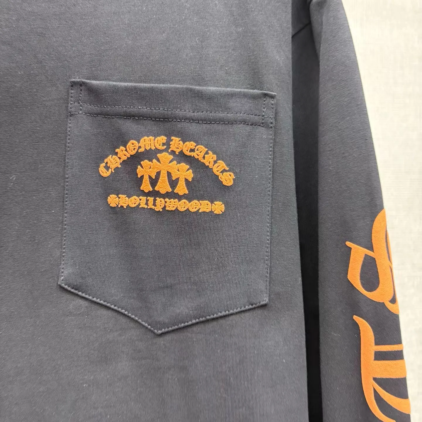 Chrome Hearts Long-Sleeve T-Shirt, Orange, Triple Cemetery Cross, Hollywood (Black) — view 4