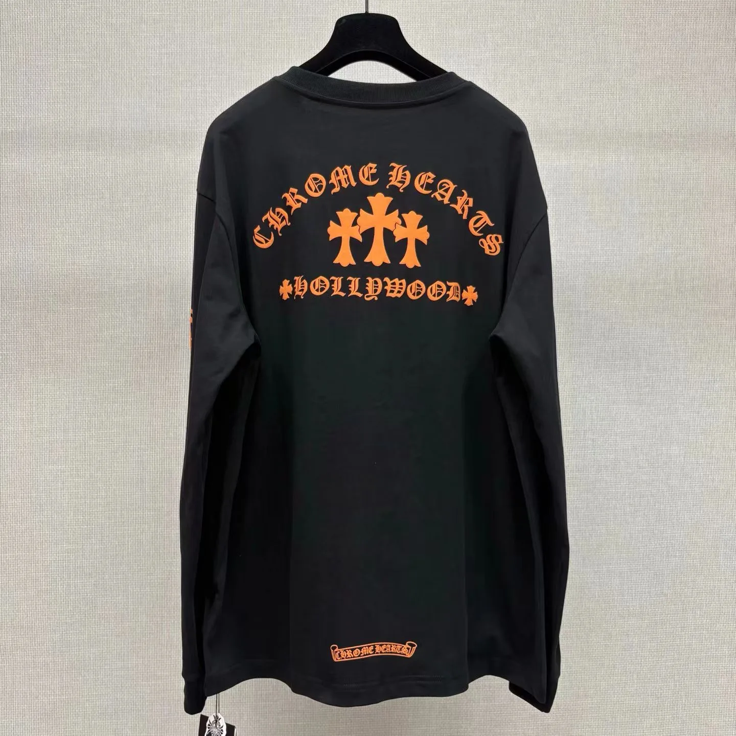 Chrome Hearts Long-Sleeve T-Shirt, Orange, Triple Cemetery Cross, Hollywood (Black) — view 5