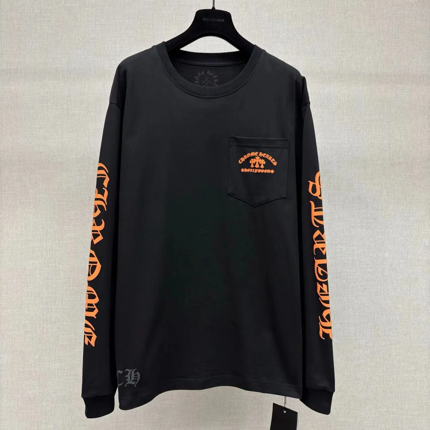 Chrome Hearts Long-Sleeve T-Shirt, Orange, Triple Cemetery Cross, Hollywood (Black)