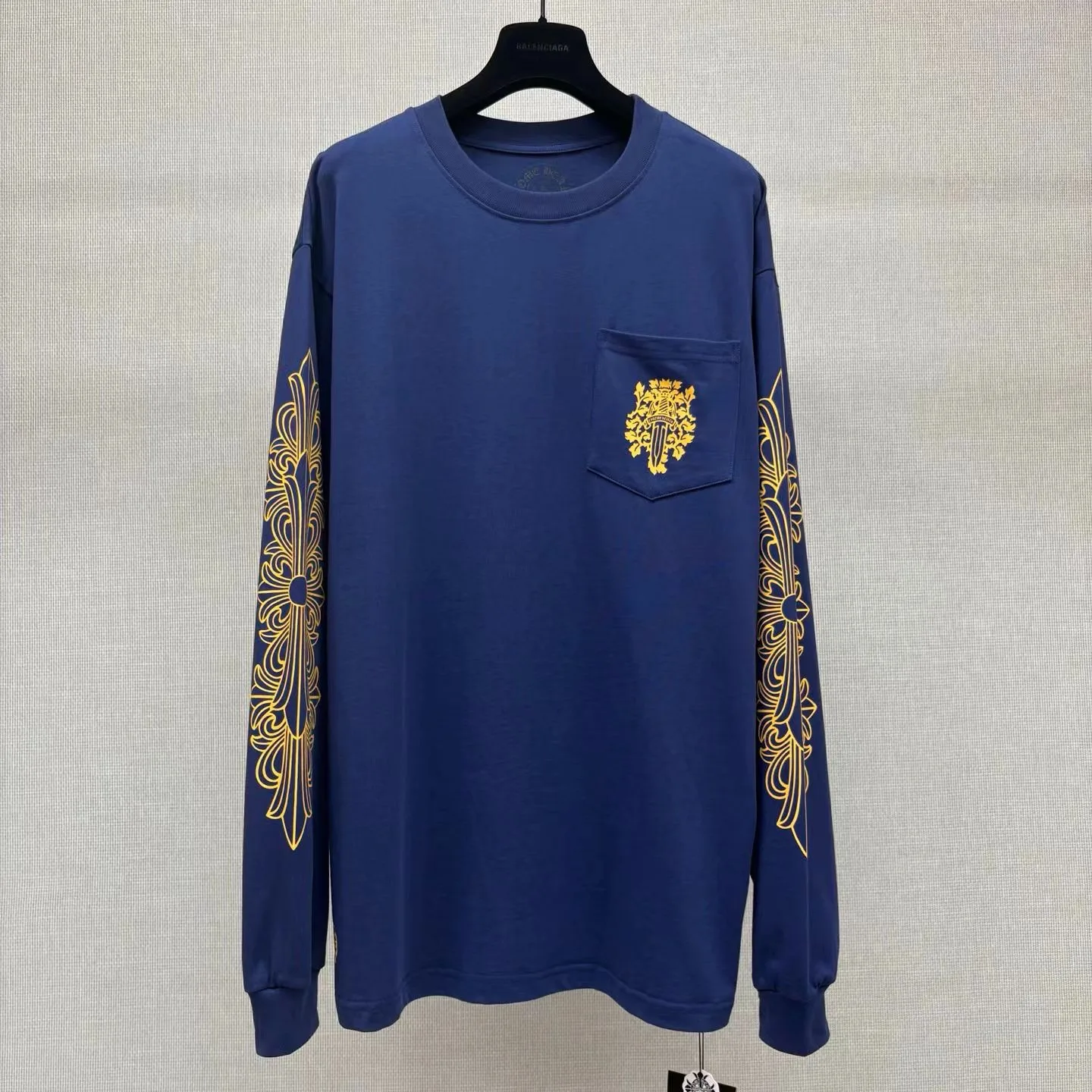 Chrome Hearts Yellow on Navy Blue Dagger Long Sleeve